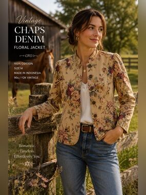 Vintage CHAPS Denim Floral Jacket